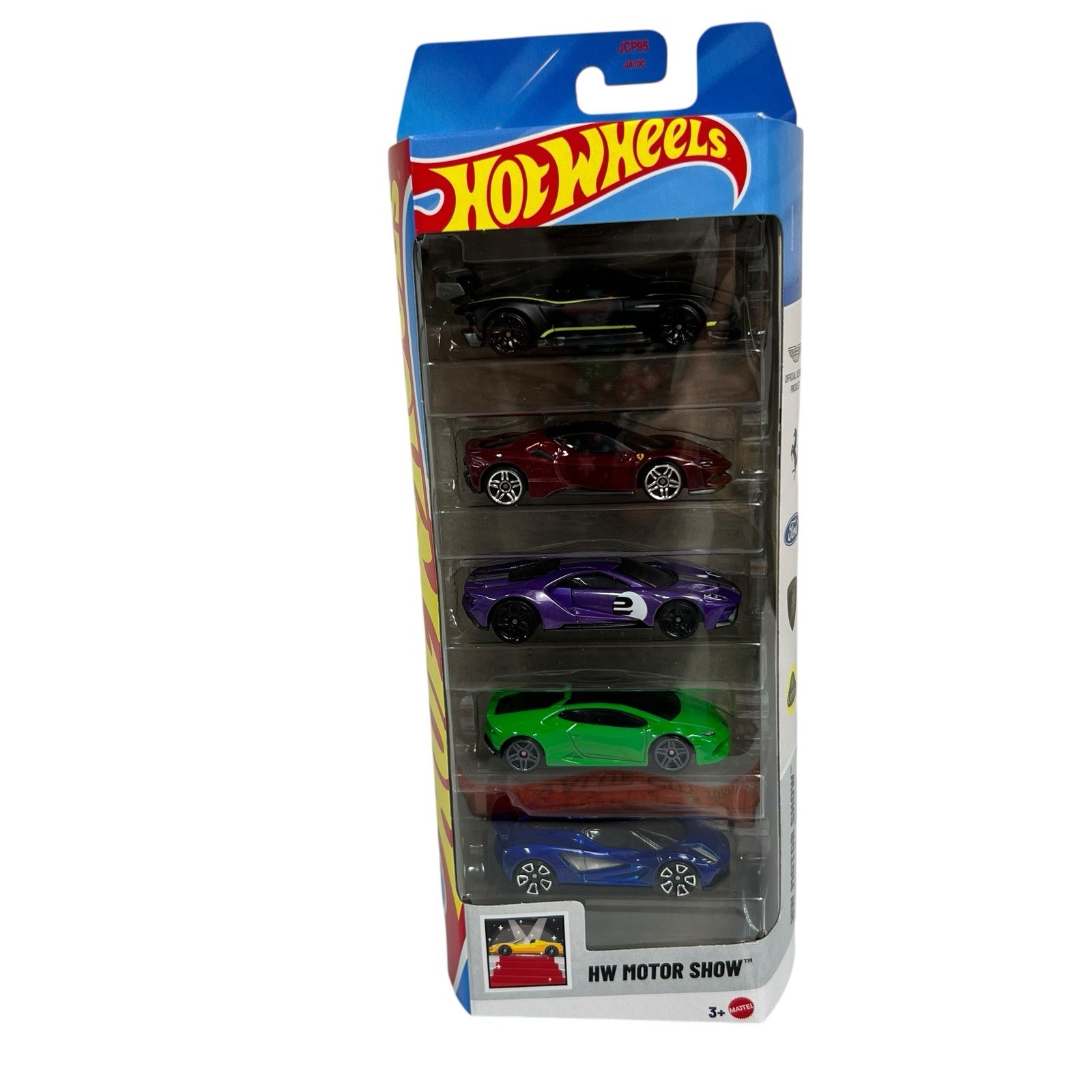 Hot Wheels 2025 HW Motor Show 5 Car Pack Ferrari Lamborghini Ford Lotus Aston