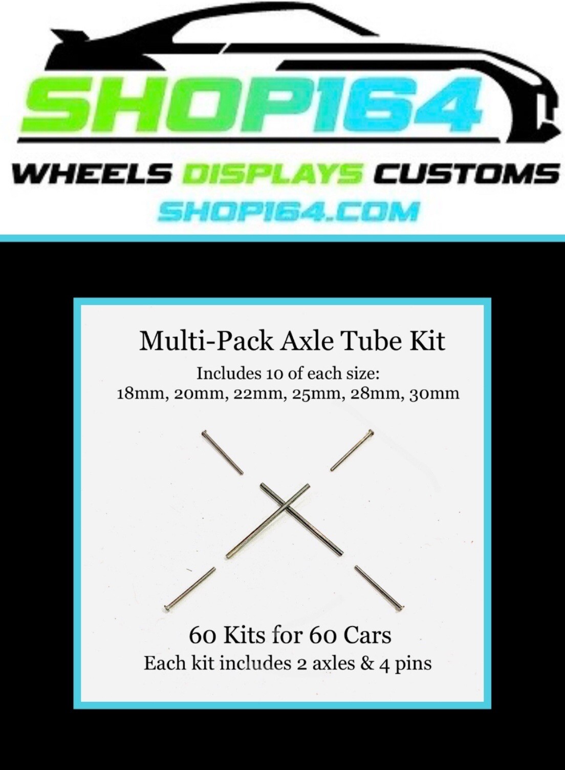 60 Pack Axle Tubes Custom Adjustable AXLES for 1/64 Real Riders Wheels ALL SIZES