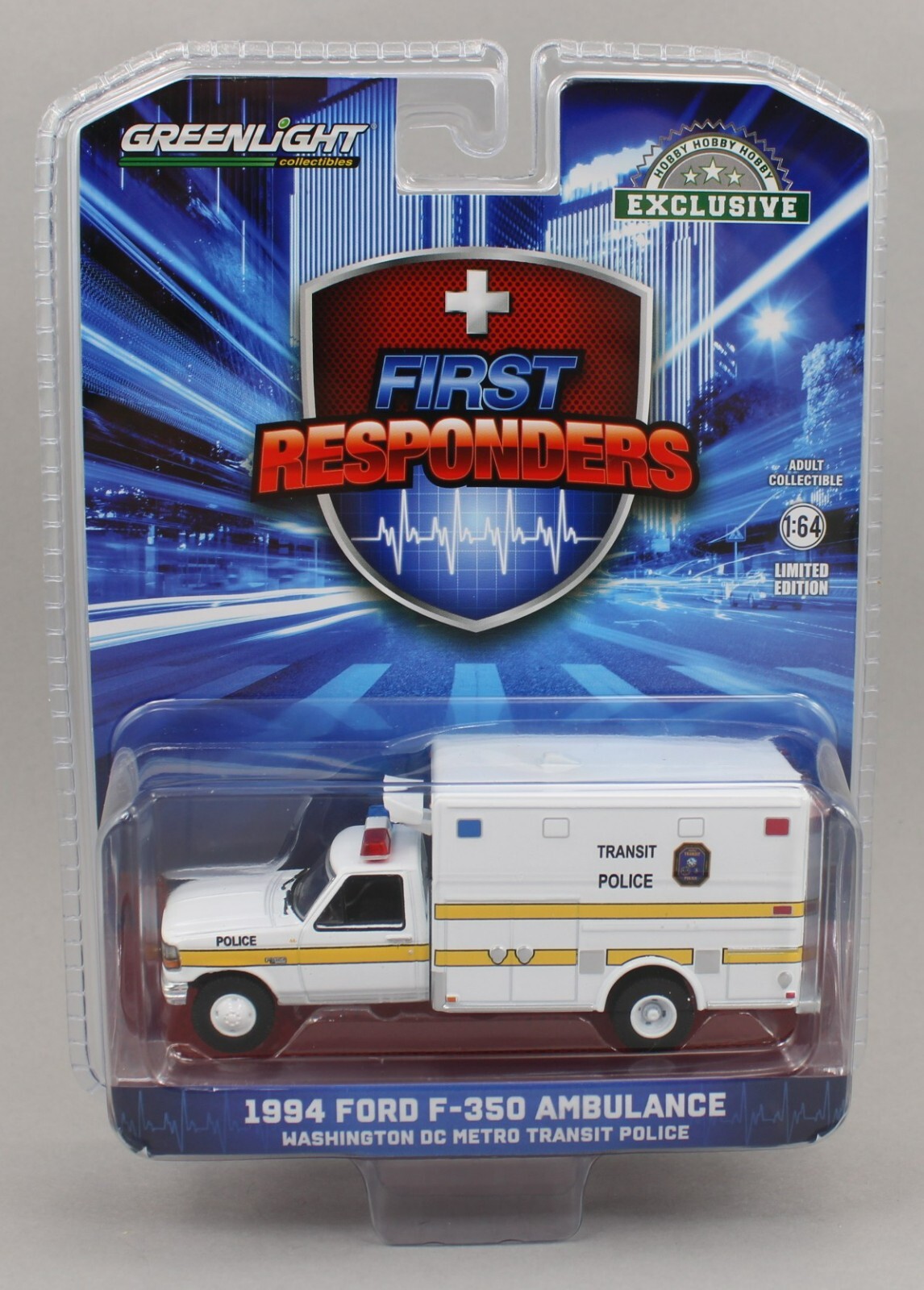1:64 GreenLight *FIRST RESPONDERS* Washington DC Police 1995 Ford F350 AMBULANCE