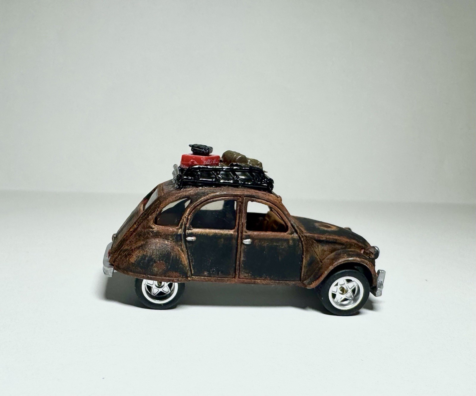 Custom Hot Wheels Matchbox Citroen 2CV Flat Black Rat Rod / Real Riders