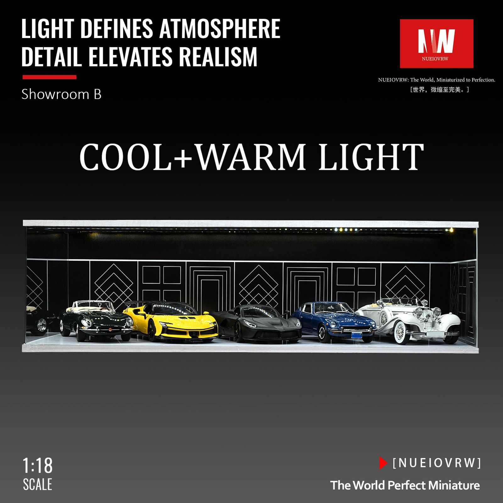 Diorama 1/18 Car Garage Model LED Light Street Building Showroom Display Gift US