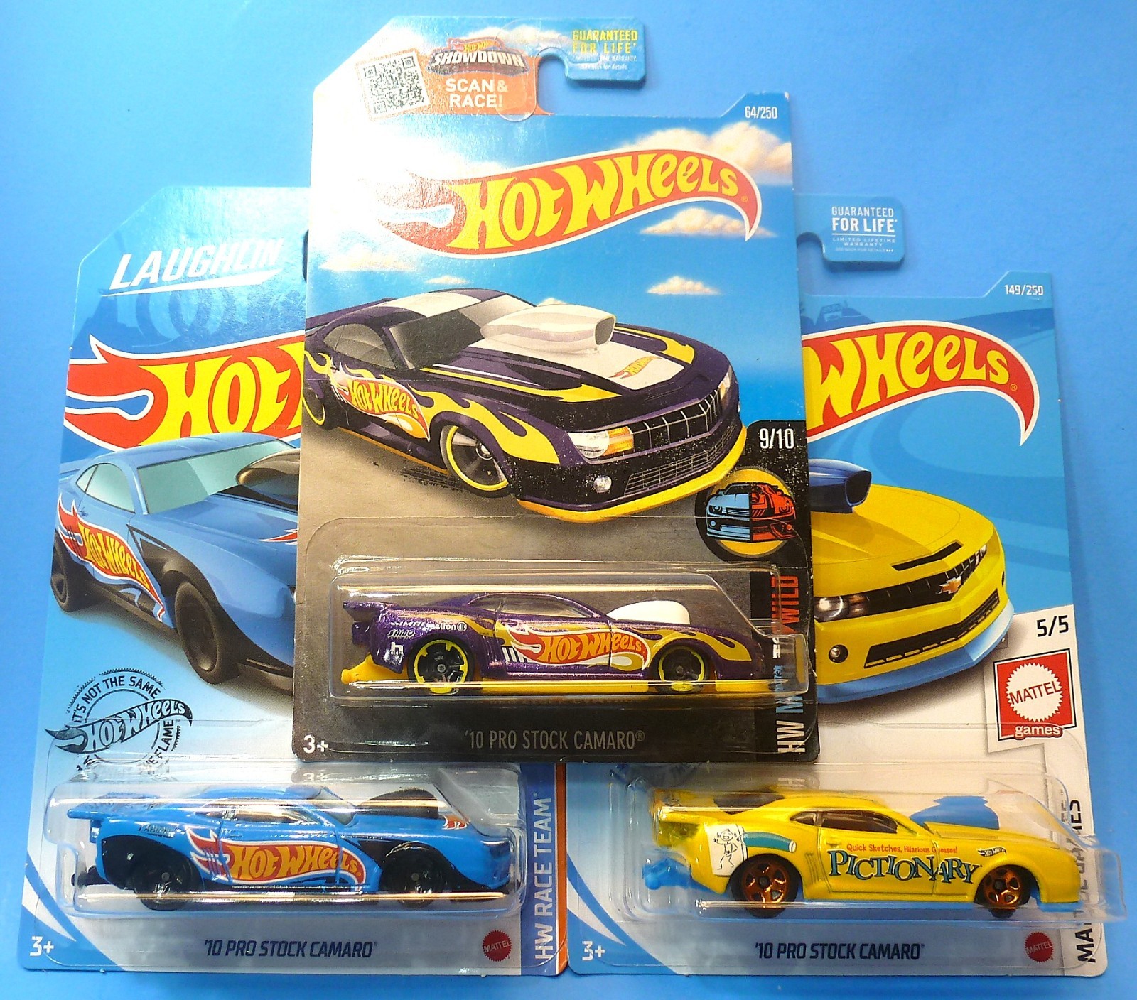 HOT WHEELS 3 CUSTOM 10 PRO STOCK CAMARO MILD TO WILD-RACETEAM-MATTEL GAMES 1/64