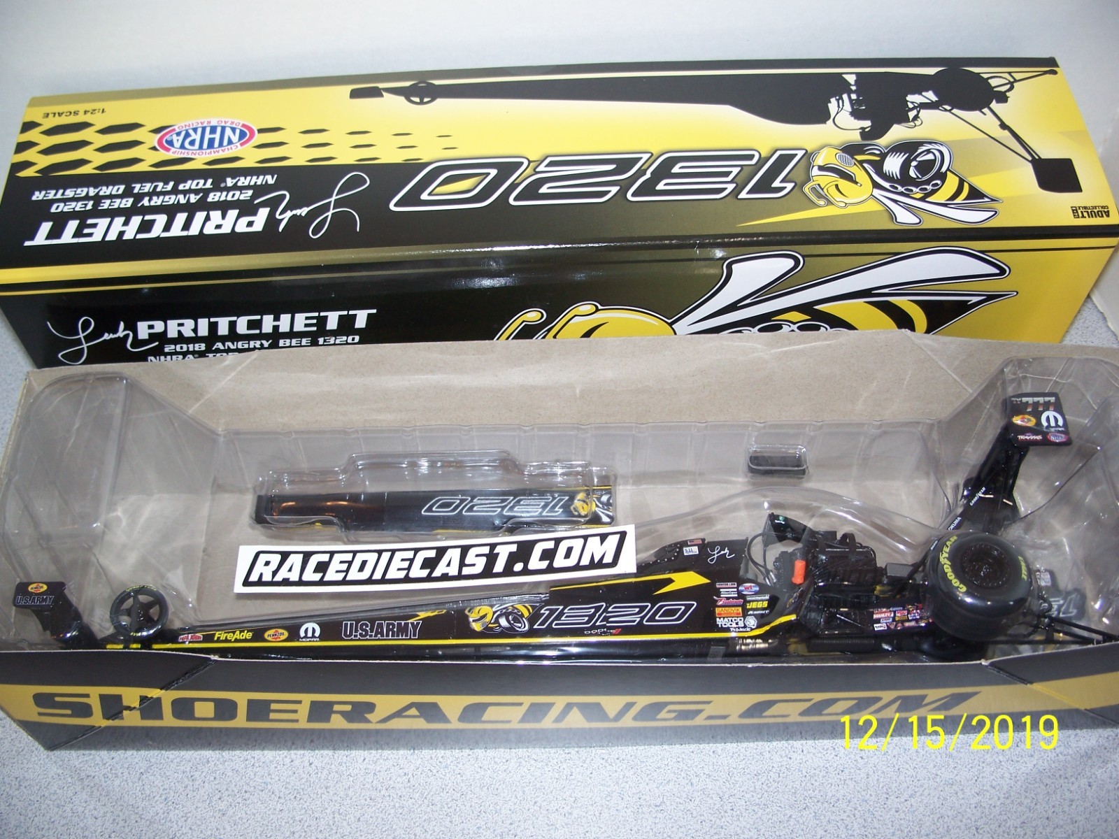 LEAH PRITCHETT 1/24 “ANGRY BEE 1320” 2019 TOP FUEL DRAGSTER AUTO WORLD
