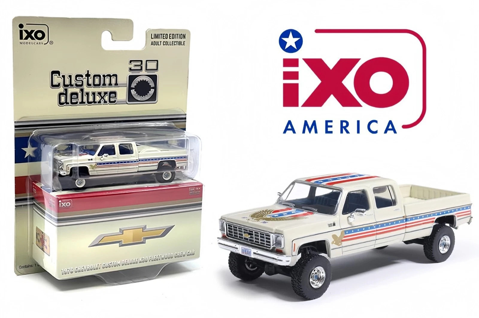 IXO AMERICA MODEL 1976 CHEVROLET CUSTOM DELUXE K30 CREW CAB 250th 1/64