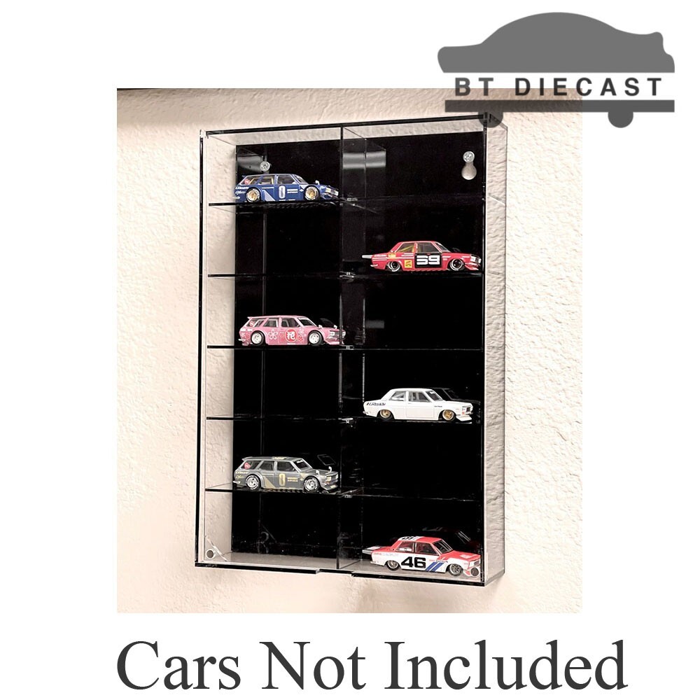 SHOWCASE 12 CAR DISPLAY CASE WALL MOUNT BLACK FOR 1/64 SCALE MODELS MJ08012 BK