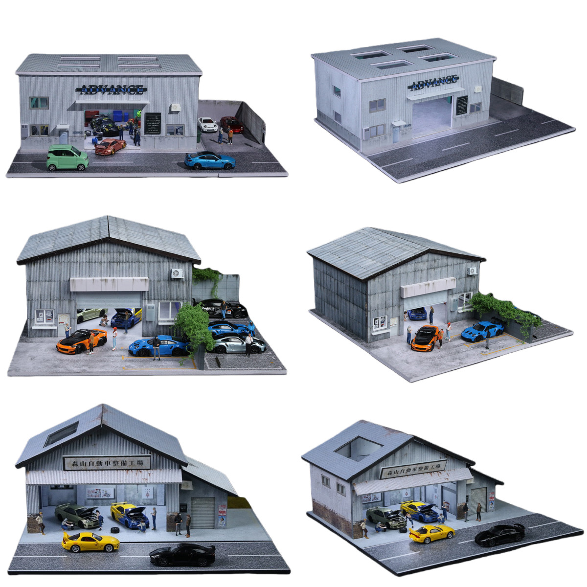 1/64 Diorama Garage Model LED City Store Parking Lot Building Scene Model Gift