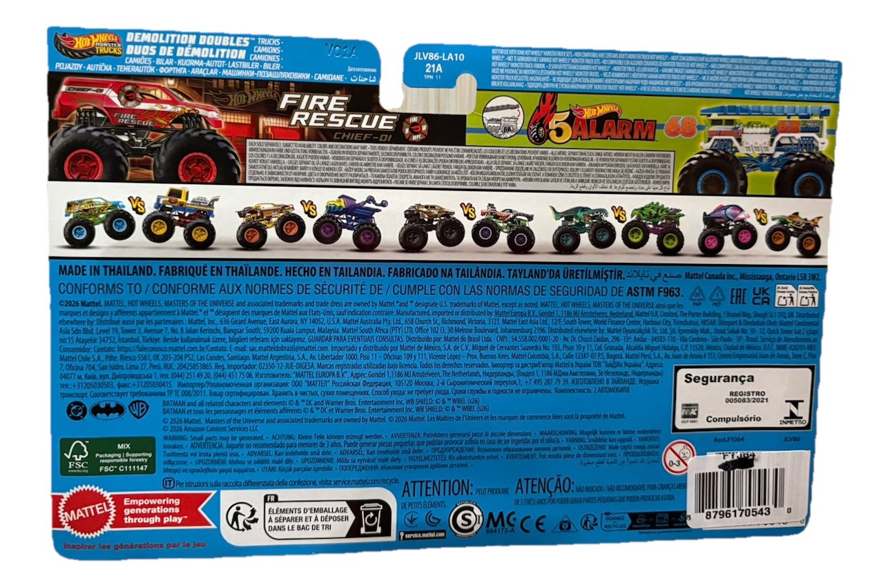 2026 Hot Wheels Monster Truck 2 Pack Hot Wheels Fire Rescue and Hw 5 Alarm RARE
