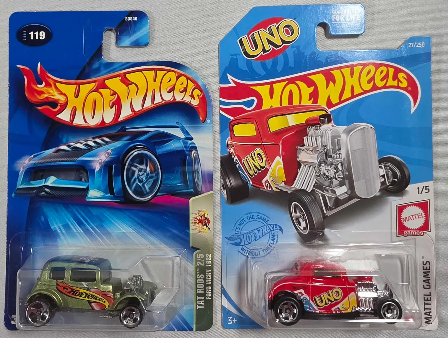 2021 Hot Wheels #27 Mattel Games-UNO 1/5 ’32 FORD Red w/Chrome RS5 Spokes