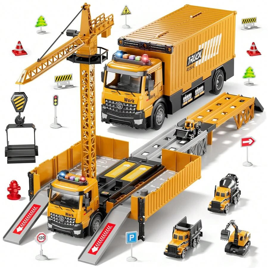 Kids Construction Truck Toys 3-8 Years, Carrier Crane Light Sound