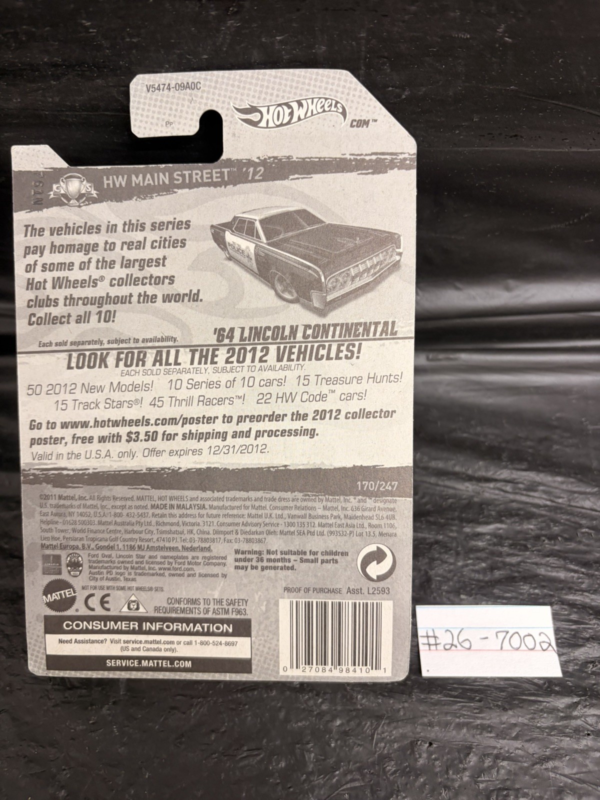 Hot Wheels 2012 64 Lincoln Continental Black HW Main Street 170/247 NIB