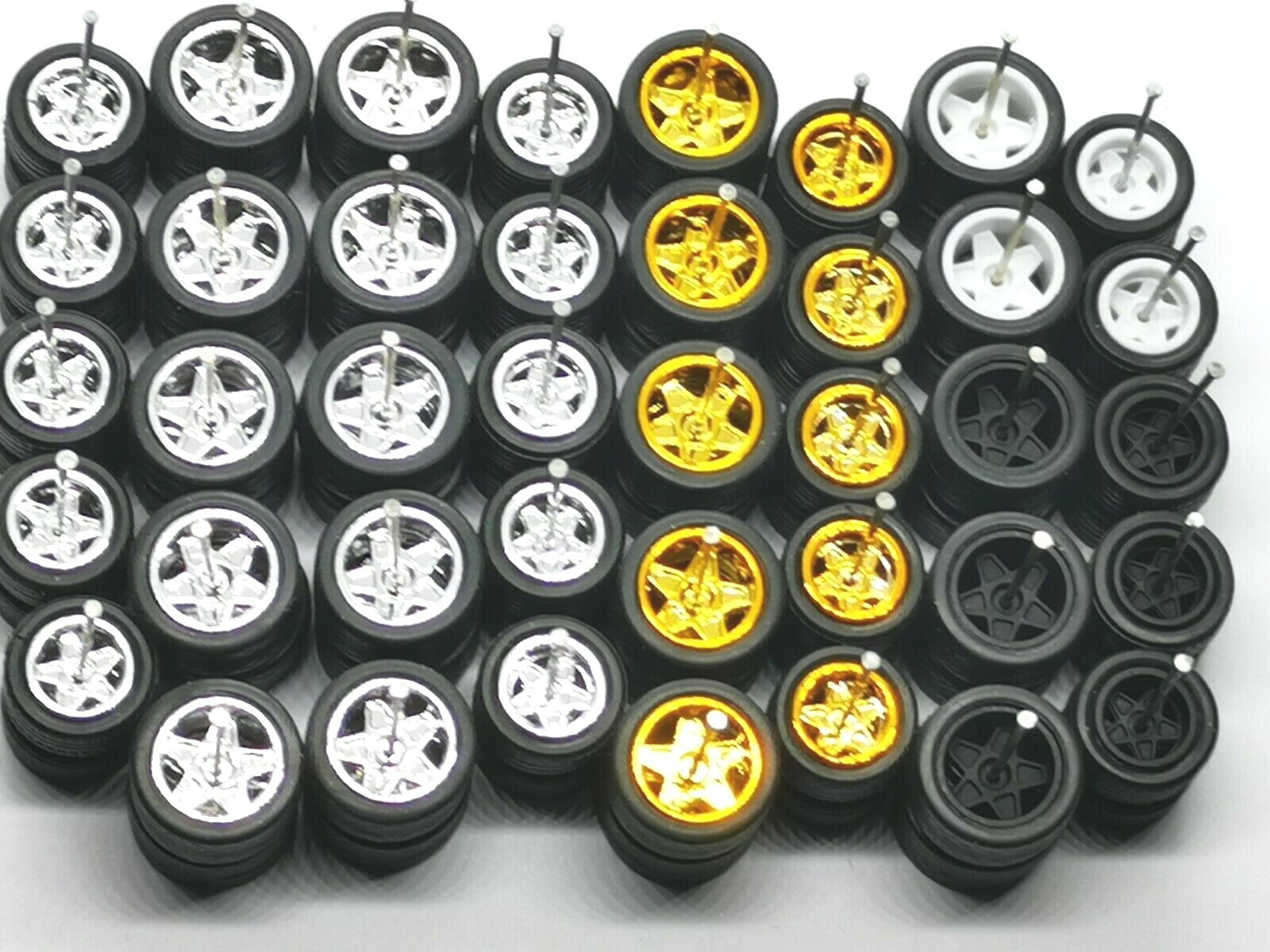 5 Star 10/ 12 mm 4 colors MIX Long Axle 1:64 Rubber Tires 20 Sets
