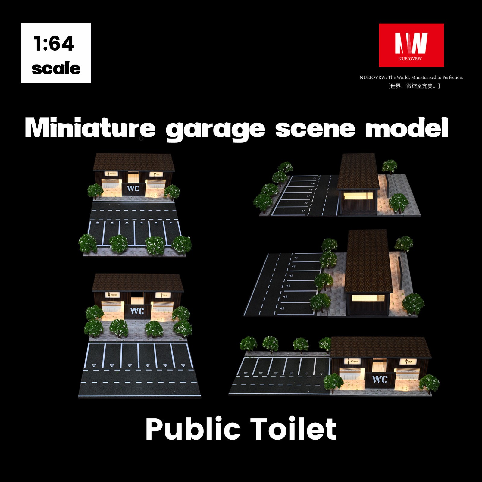 Diorama 1/64 Diecast Car Garage Model LED Street Toilet Building Scene Gifts US