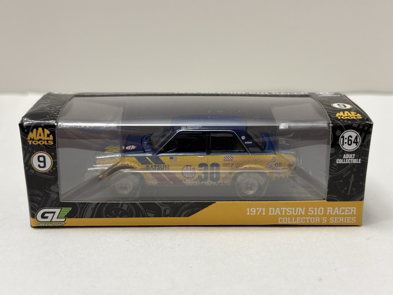 Greenlight 1971 Datsun 510 Racer MAC TOOLS EXCLUSIVE Collector’s Series Yellow