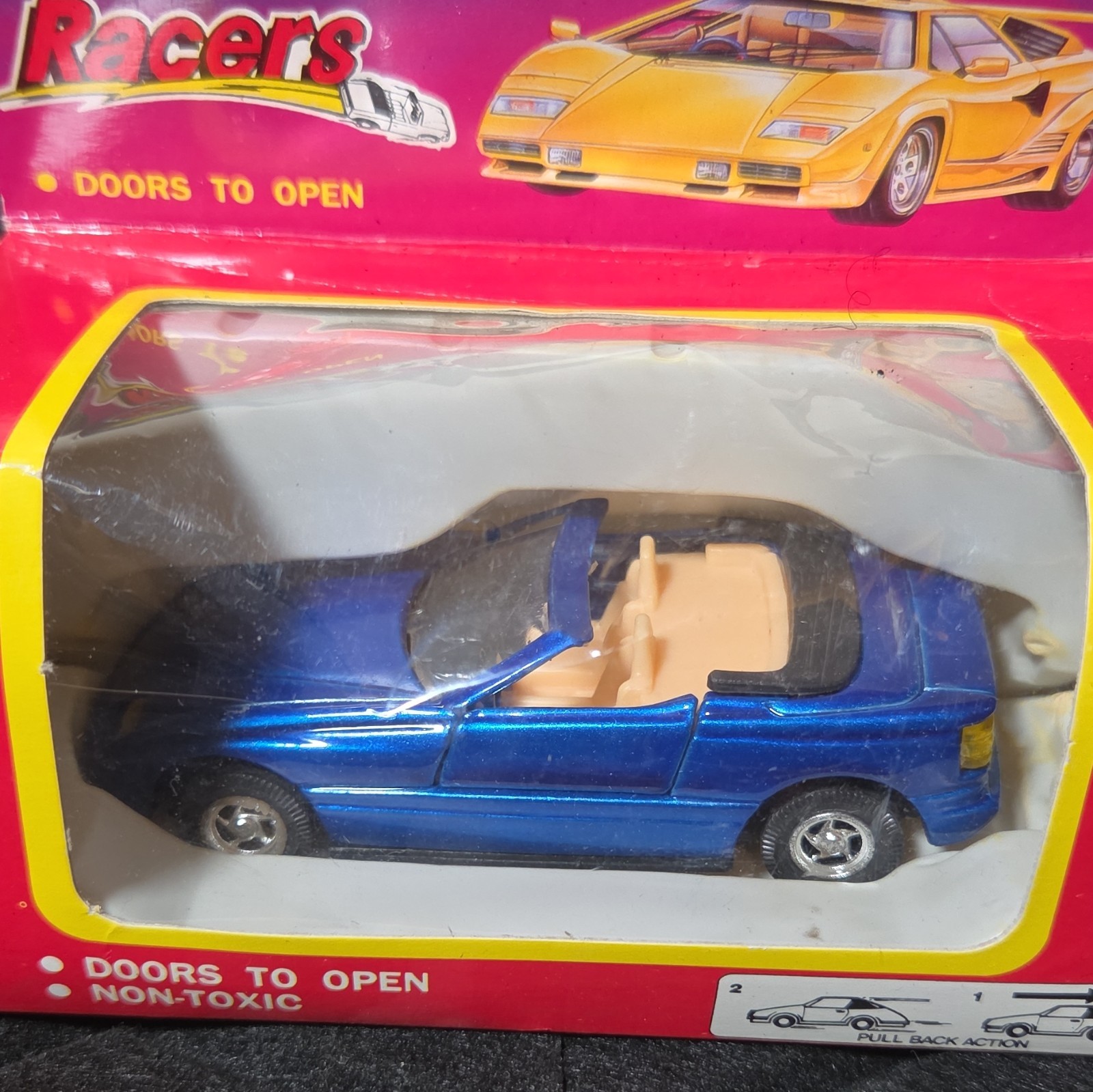 Super Racers Blue Diecast Car Pull Back Action Opening Doors