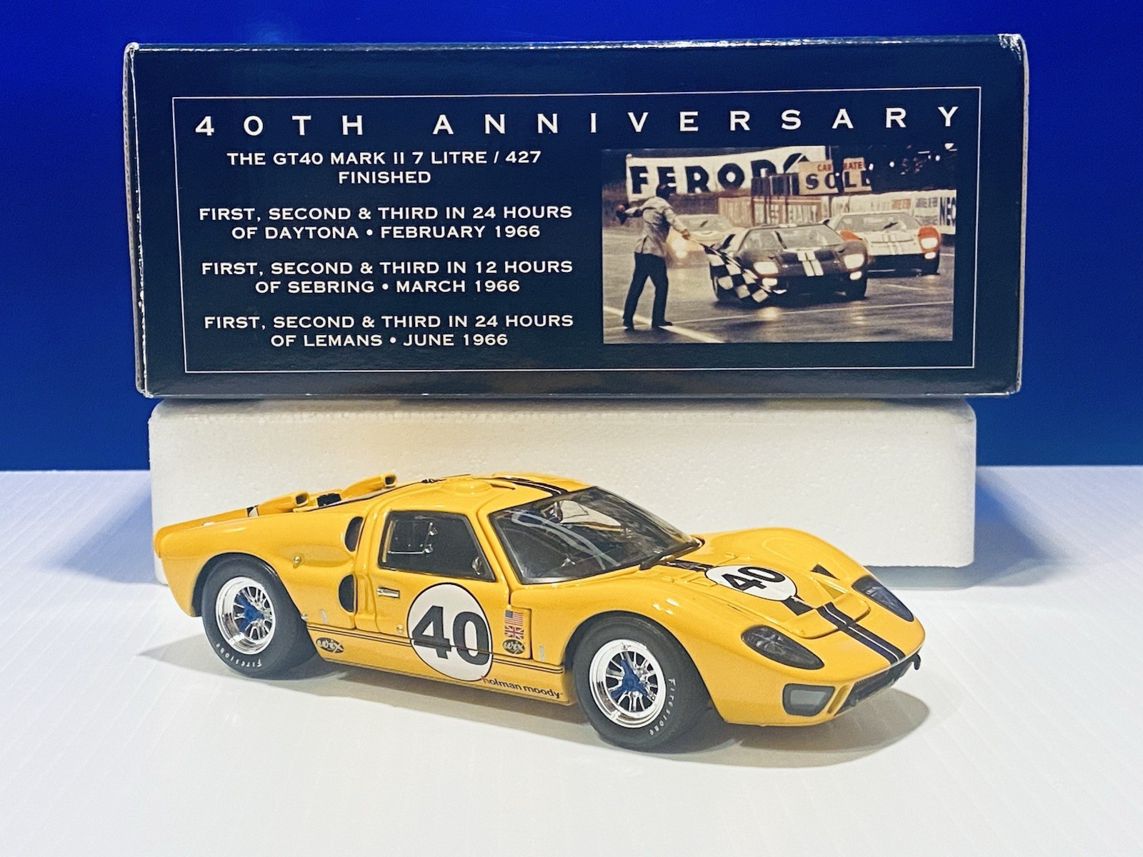 Wix 1966 Ford GT40 + Box & COA +5 Am. Diorama Race Day Figures + Custom Display