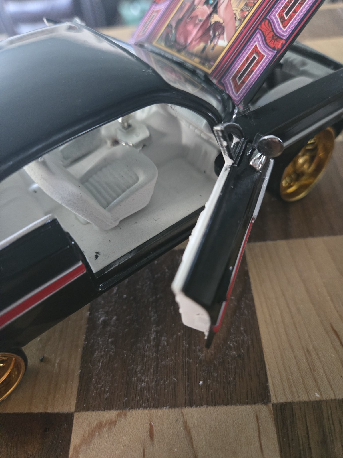 Custom Chevrolet Black Diecast Car Gold Wheels Opening Doors & Hood