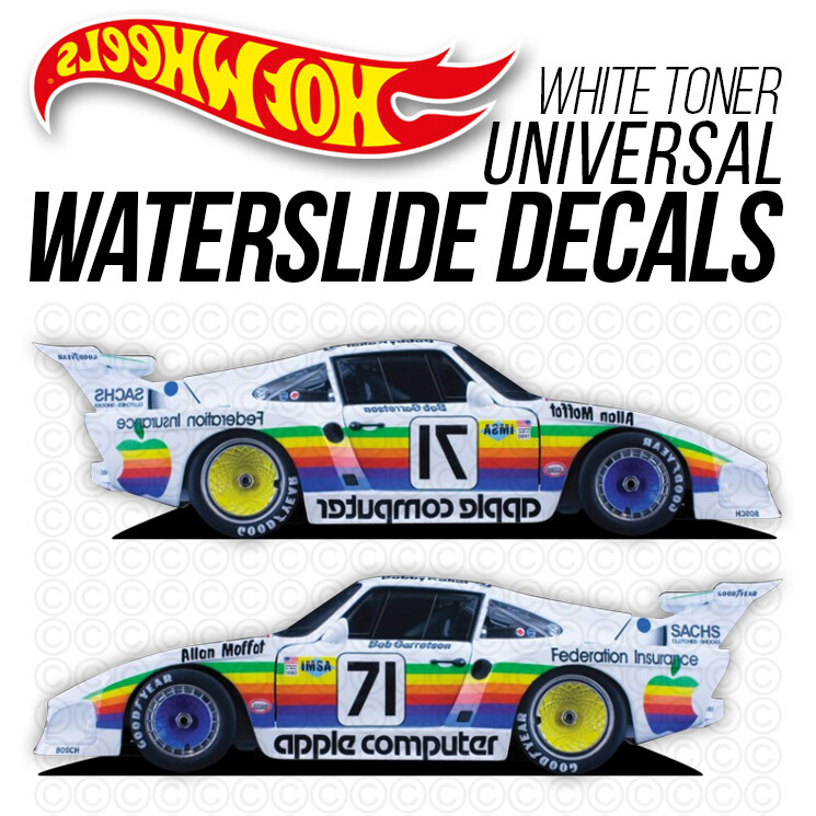 1/64 Scale APPLE Custom White Toner Universal WaterSlide Decal for Hot Wheels