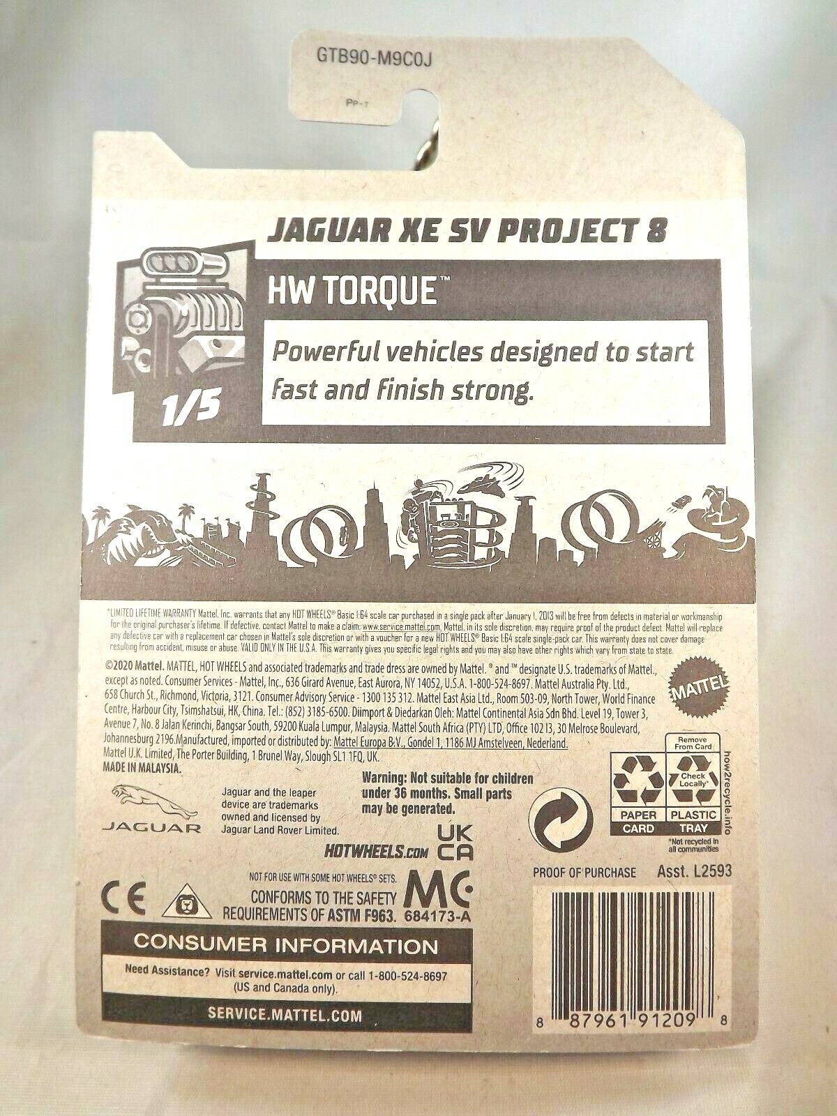2021 Hot Wheels #85 HW Torque 1/5 JAGUAR XE SV PROJECT 8 Black w/Black Trap5 Sp