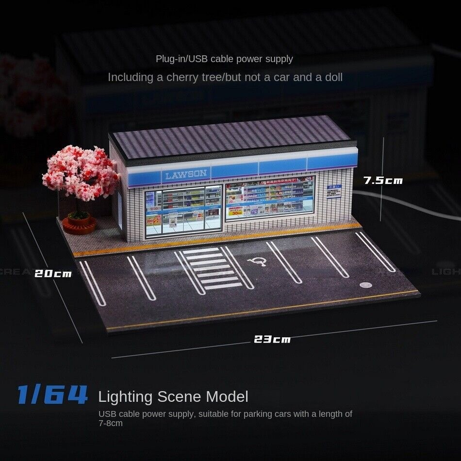 1/64 Diorama Diecast Car Garage Model LED City Street Convenience Scene Models
