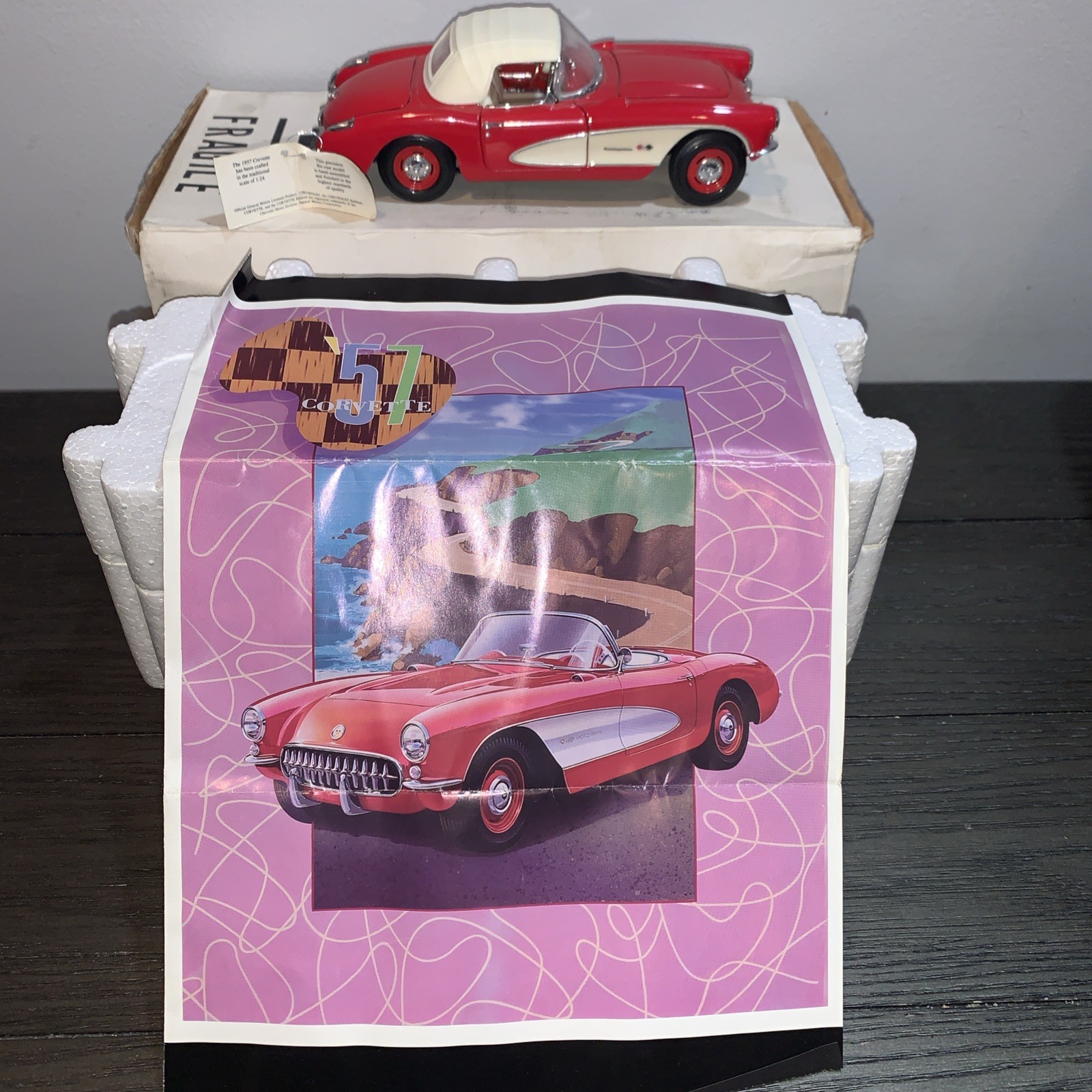 1957 Red Corvette Convertible 1:24 Die-cast Metal w/Removable Top, Franklin Mint