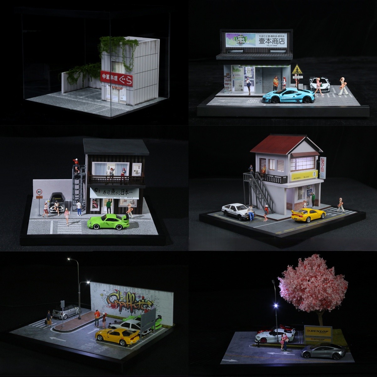 1:64 Diorama Car Garage Model LED Lighting Car Model Display Cabinet Scene Model