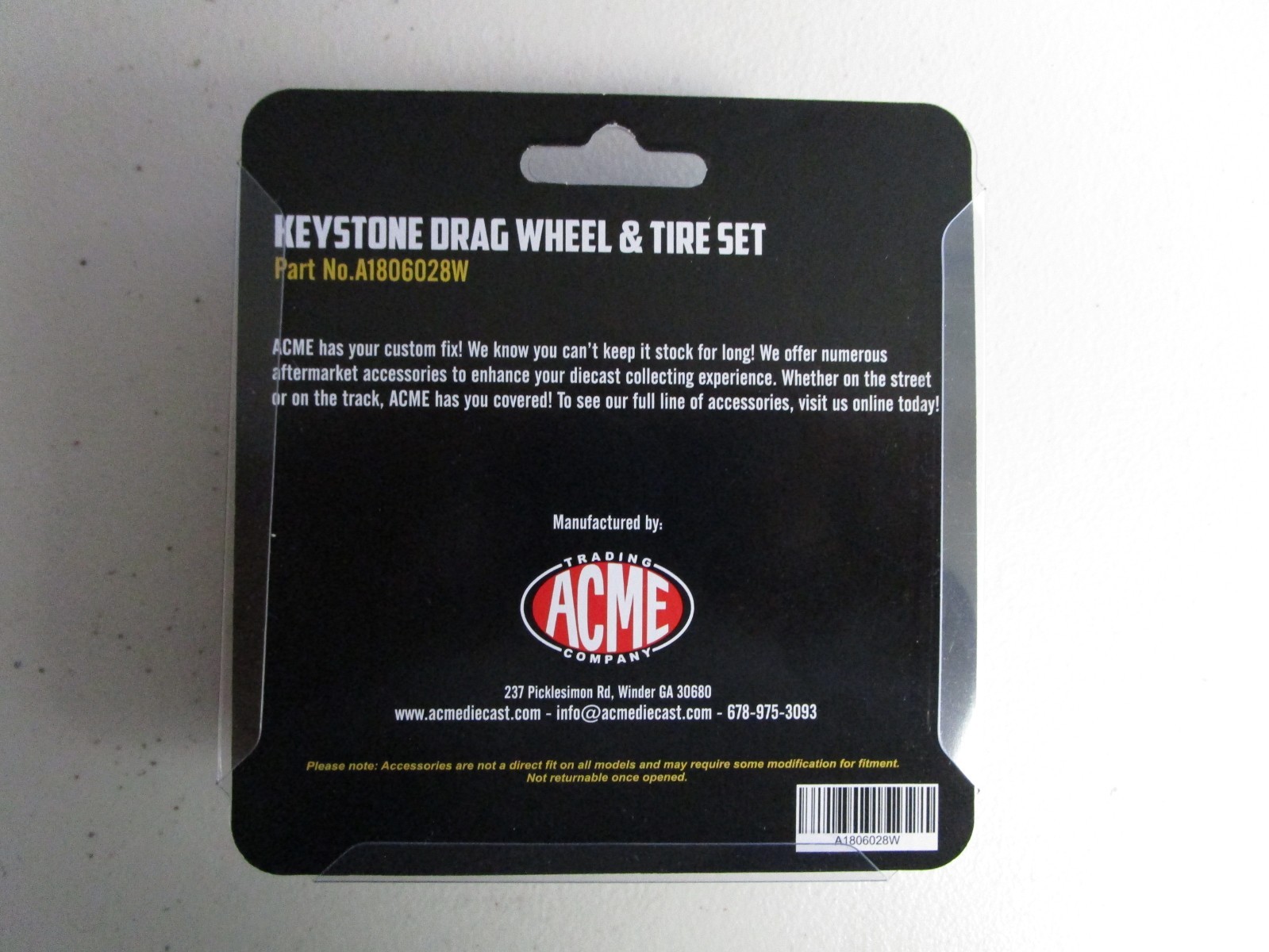 1/18 Acme Keystone Drag Wheel and Tire Set #A1806028W, New In Package
