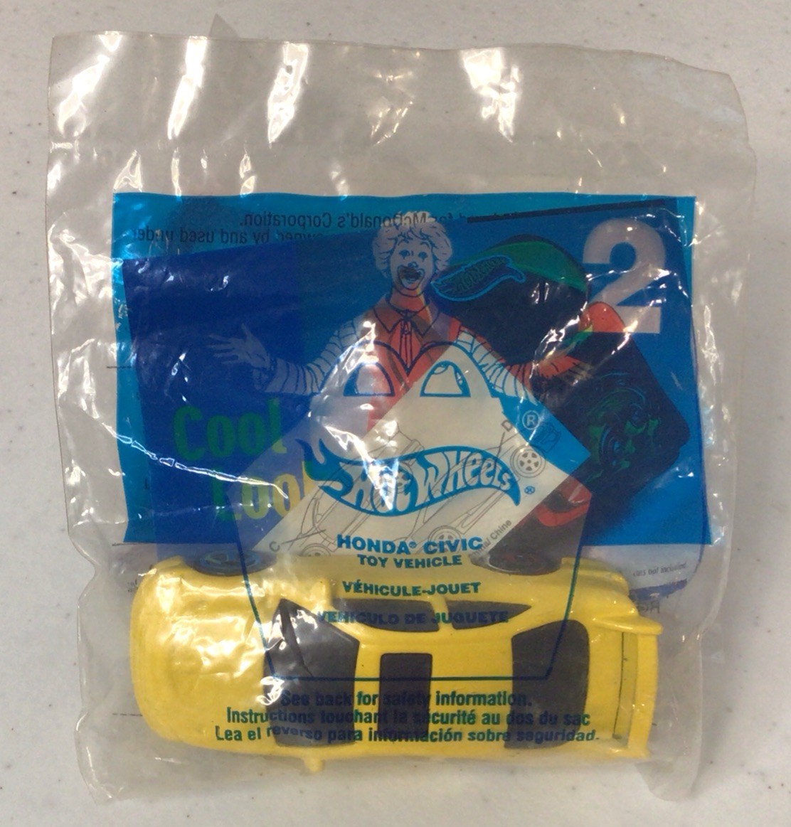 2001 Hot Wheels McDonald’s Happy Meal Honda Civic Yellow In Original Packaging
