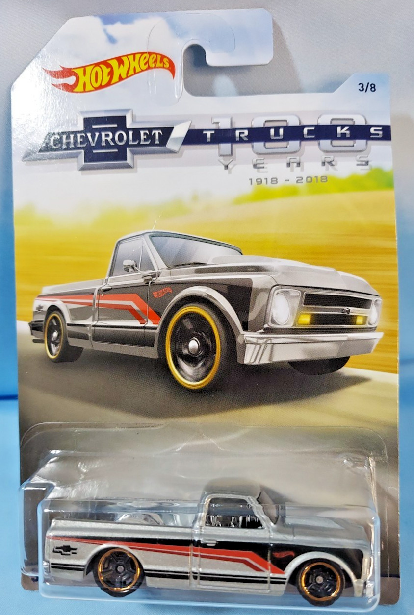 Hot Wheels ~ 100 years Chevrolet Trucks ~ ’67 Chevy C10 ~ Silver ~ 3/8 ~ NIP