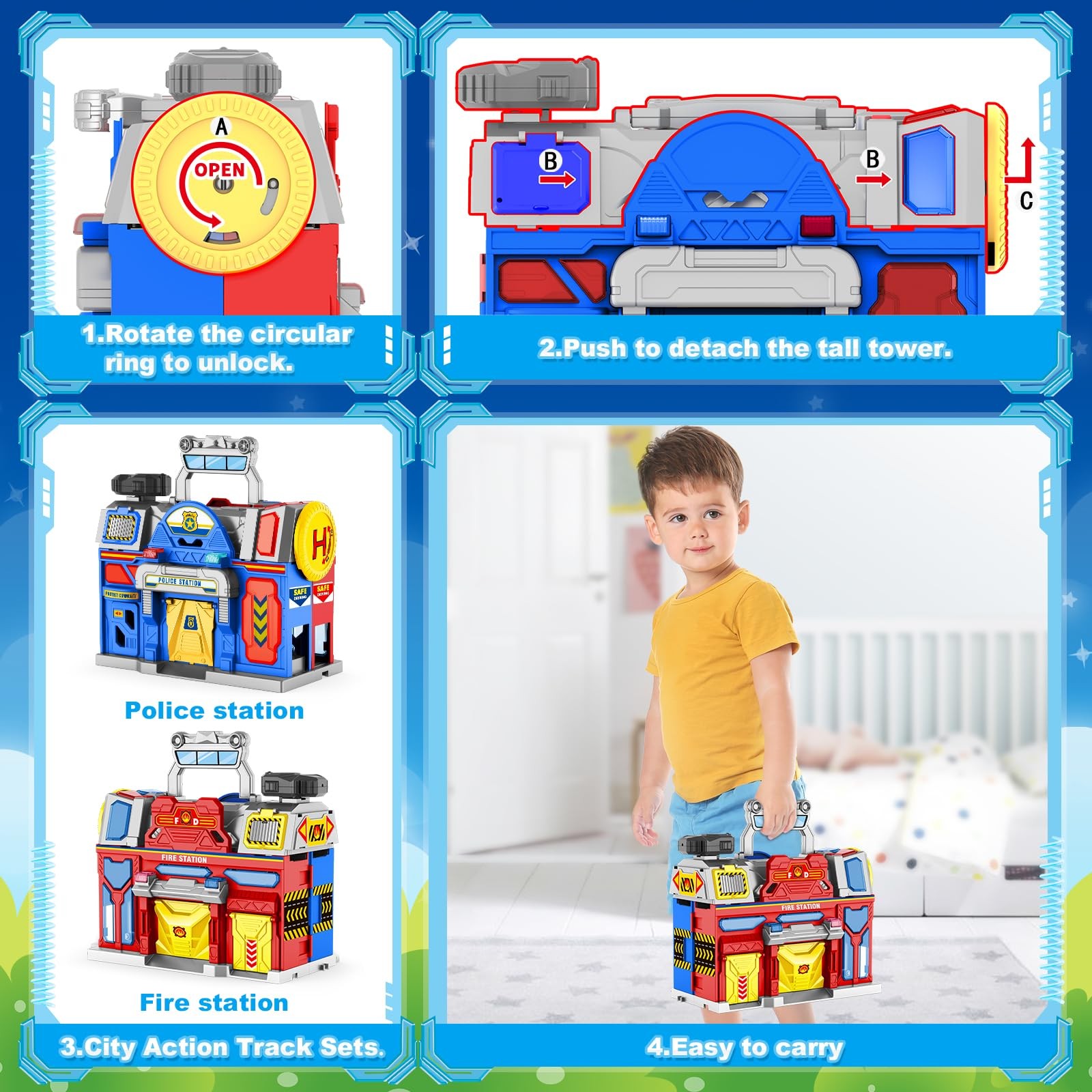 Boys Toys for 3 4 5 6 Years Old,Large City Action Playset Kit with Lights Sou…