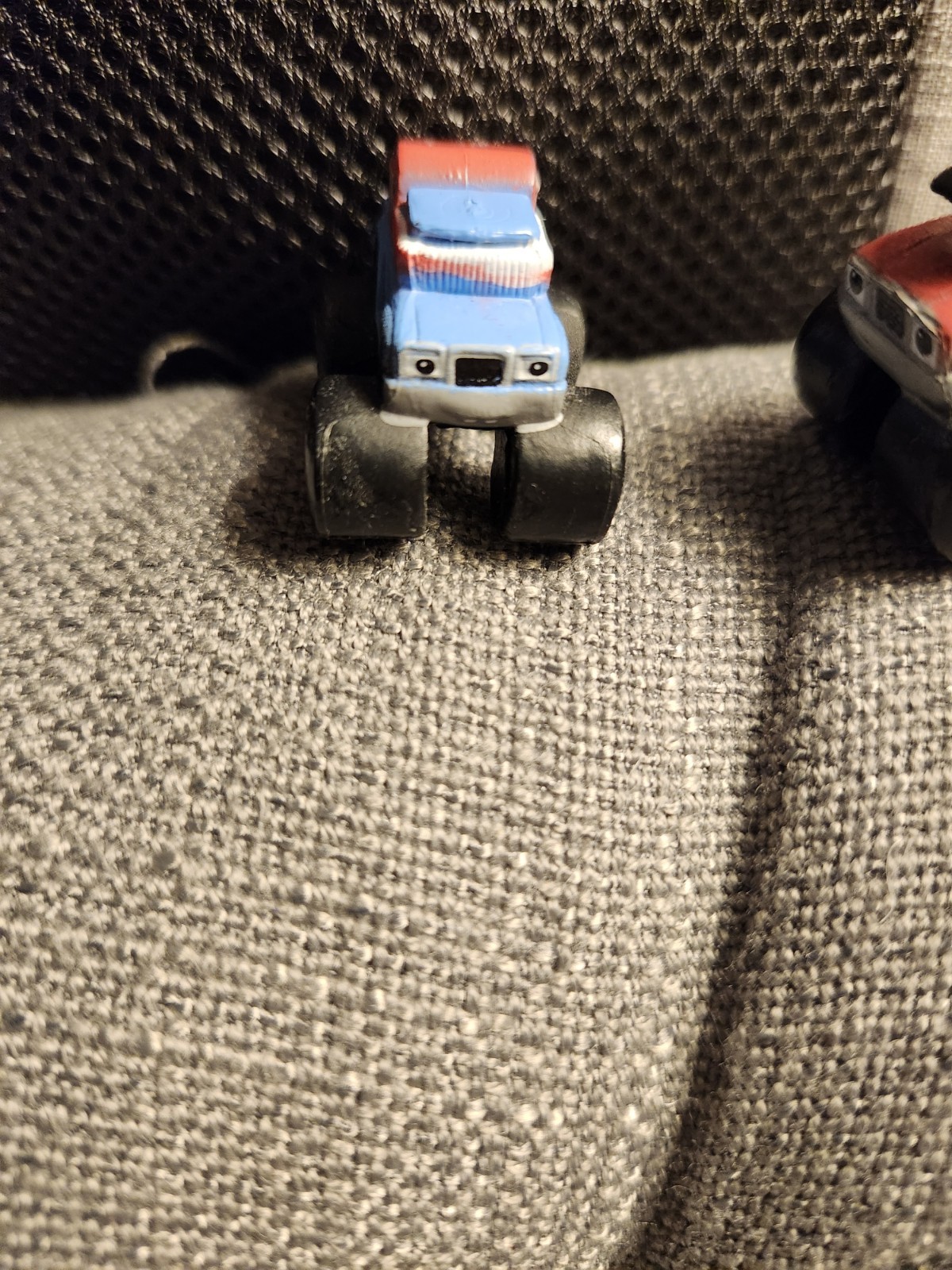 Lot of 2 Mini Monster Truck Toy Vehicles Multicolor (Blue/Red & Red/Black)