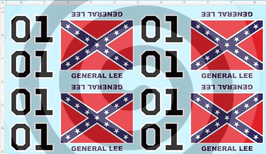 White Toner 1:64 Waterslide ERTL General Lee Replacement Decals