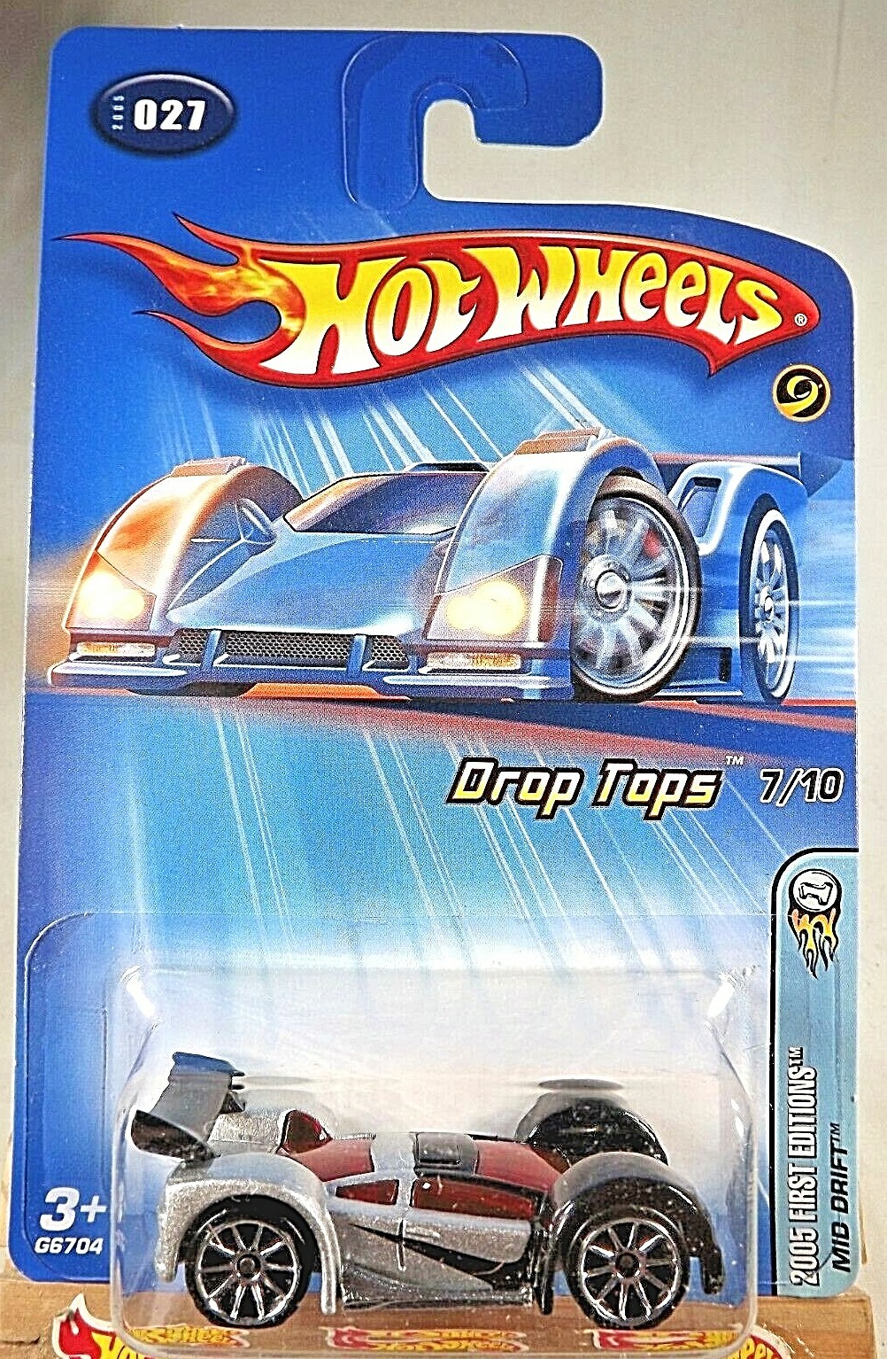 2005 Hot Wheels #27 First Edition-Drop Tops 7/10 MID DRIFT Silver-Black w/10 Sp
