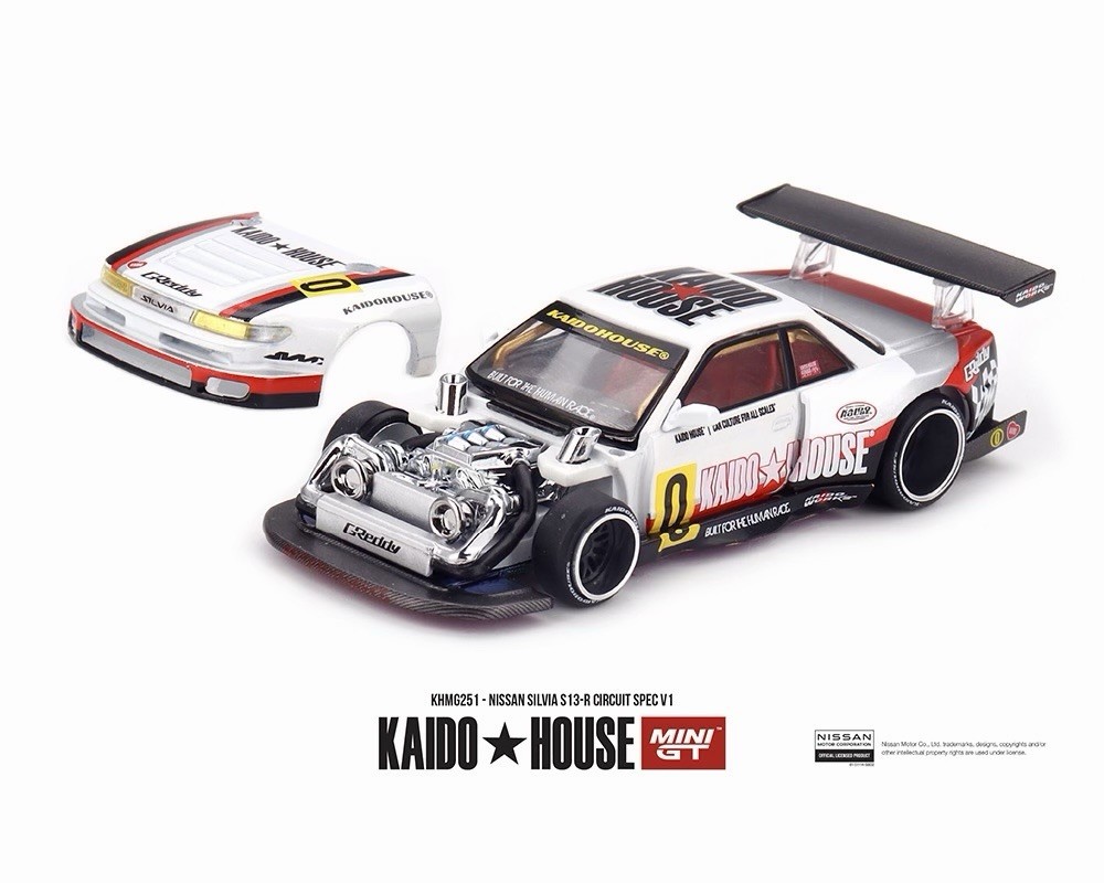 Kaido House x Mini GT Nissan Silvia S13-R Circuit Spec V1 White Red 1/64 #251