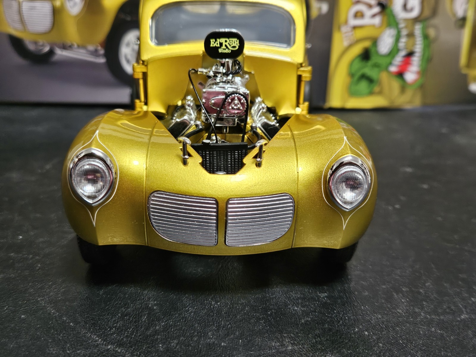 ACME 1:18 SCALE 1940 WILLYS RAT FINK NHRA GASSER. SEWER GREEN!  #A1800919 NEW!!