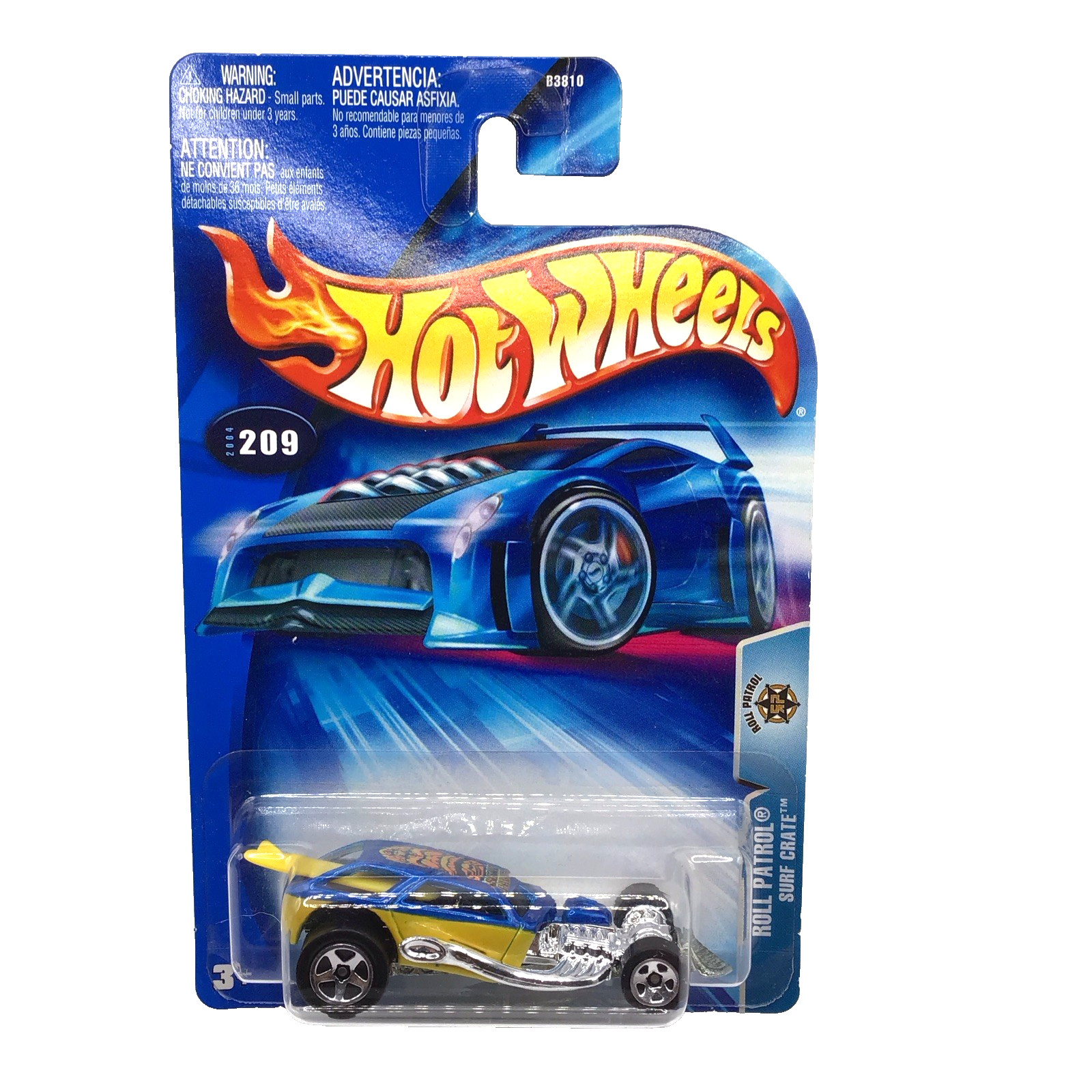 Hot Wheels Roll Patrol Surf Crate #209 Blue and Yellow 2004 Made in Malaysia New