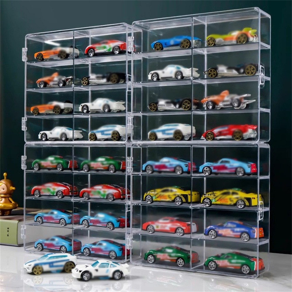 Clear Acrylic 1/64 Scale Toy Car Display Case Box With Dustproof Door for 8 Cars