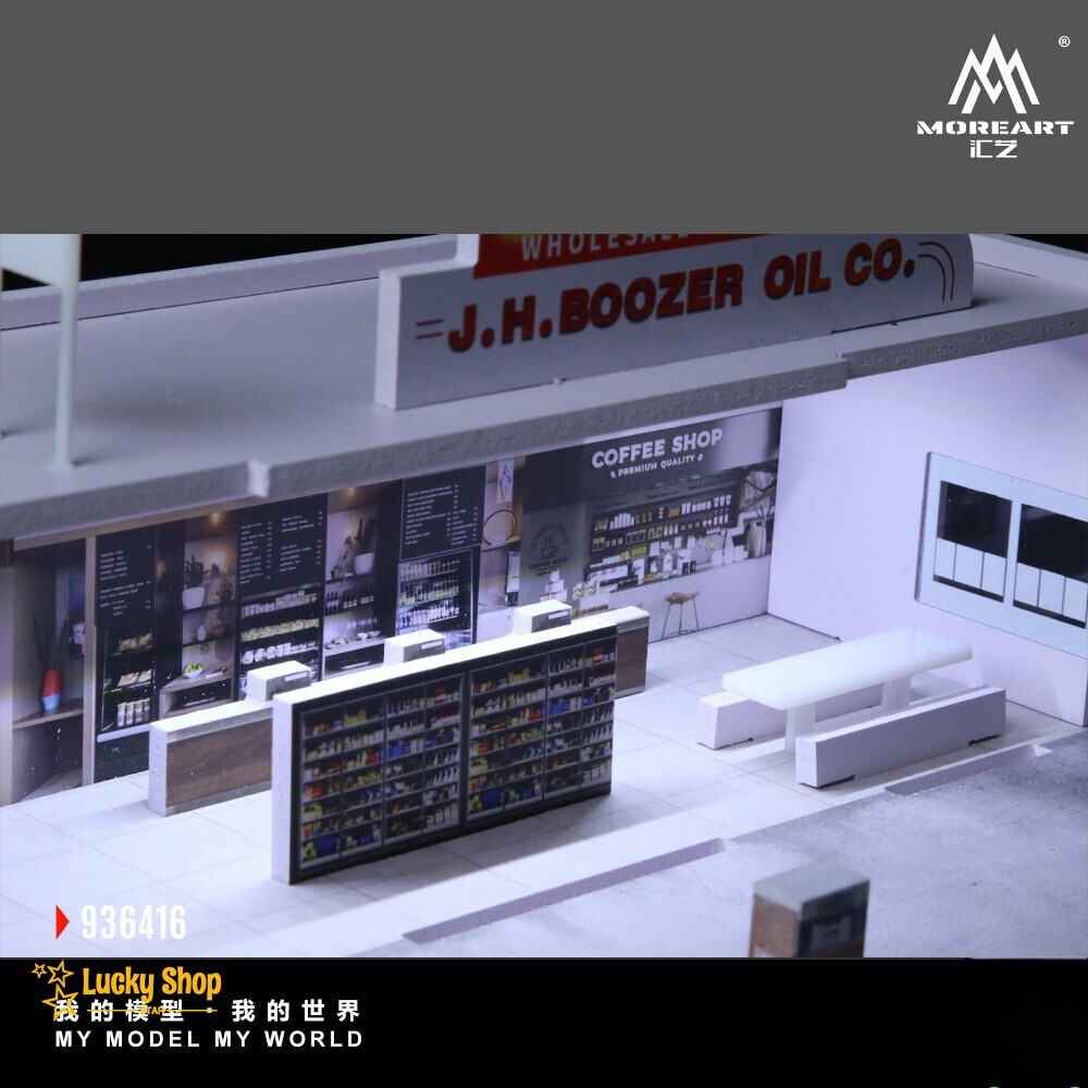 Diorama 1/64 Car Parking Lot Model LED Lights City Car Gas Station Scene Display