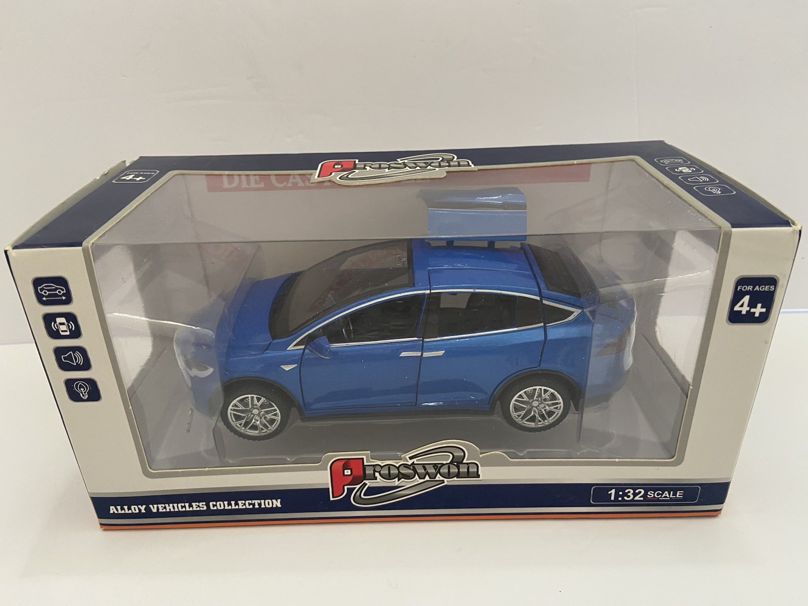 Proswon Diecast Tesla Model X 1:32 Light Sound Pull Back Action New Open Box U4
