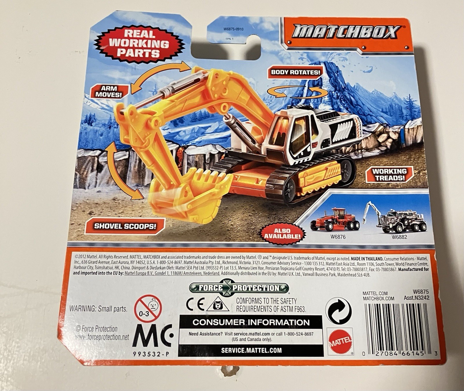 New 2012 Mattel Matchbox Real Working Parts MBX Excavator W6875