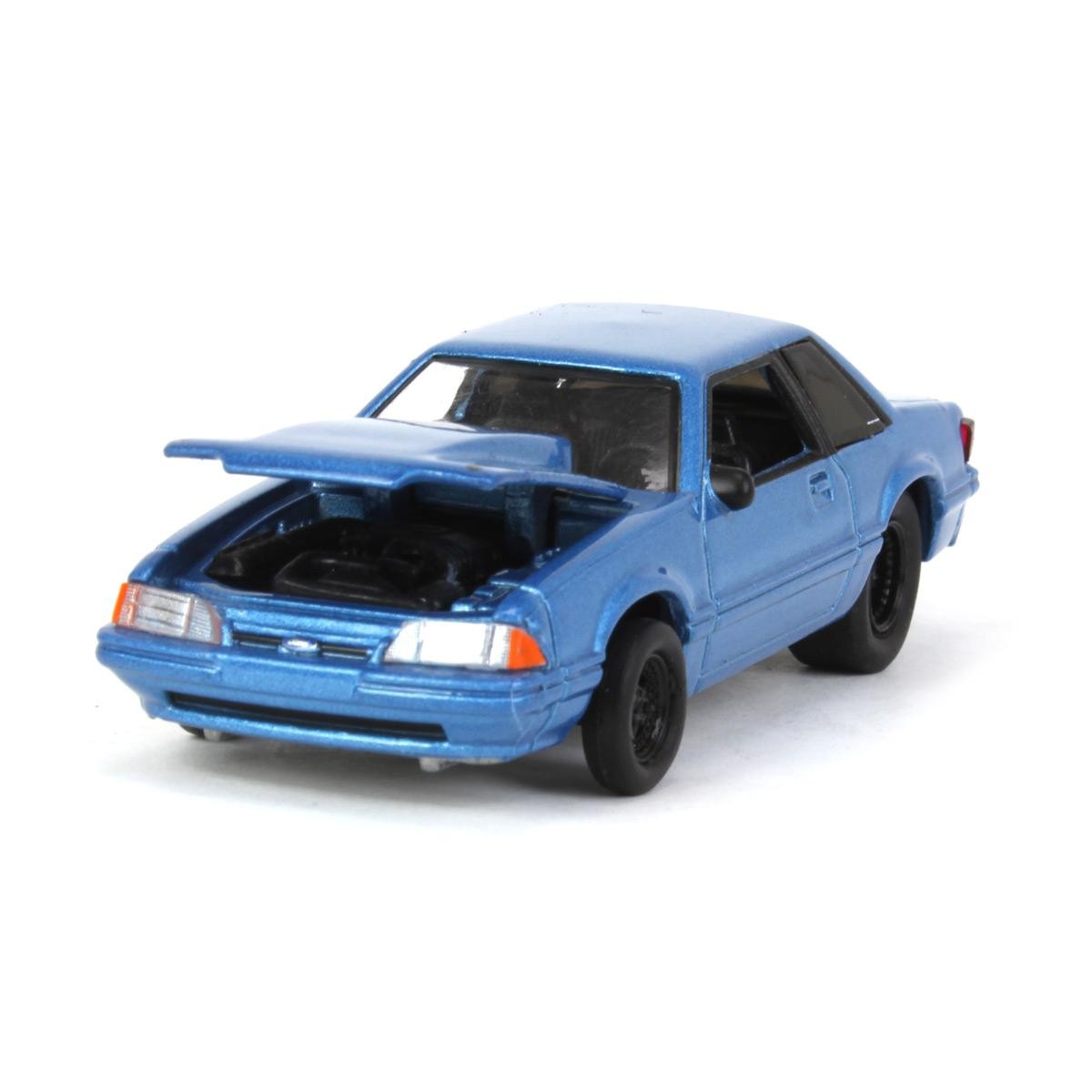 Greenlight 1/64 1993 Ford Mustang Blue Drag Car, LP Diecast Exclusive 51522-B