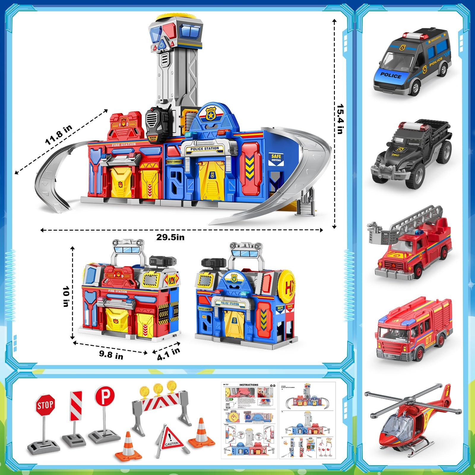 Boys Toys for 3 4 5 6 Years Old,Large City Action Playset Kit with Lights Sou…