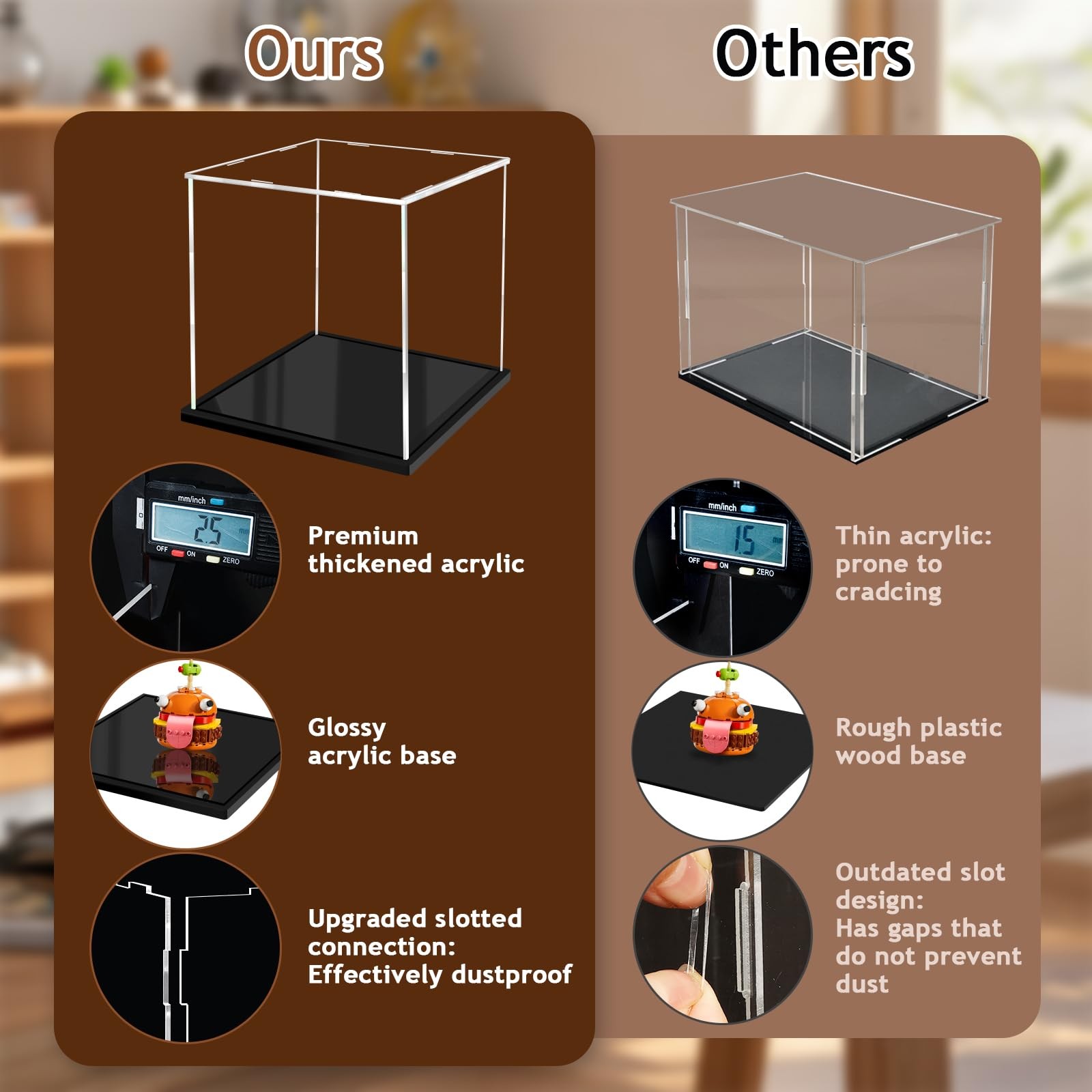 XINISS Clear Acrylic Display Case for Collectibles 8 x 8 x 12 inches, White