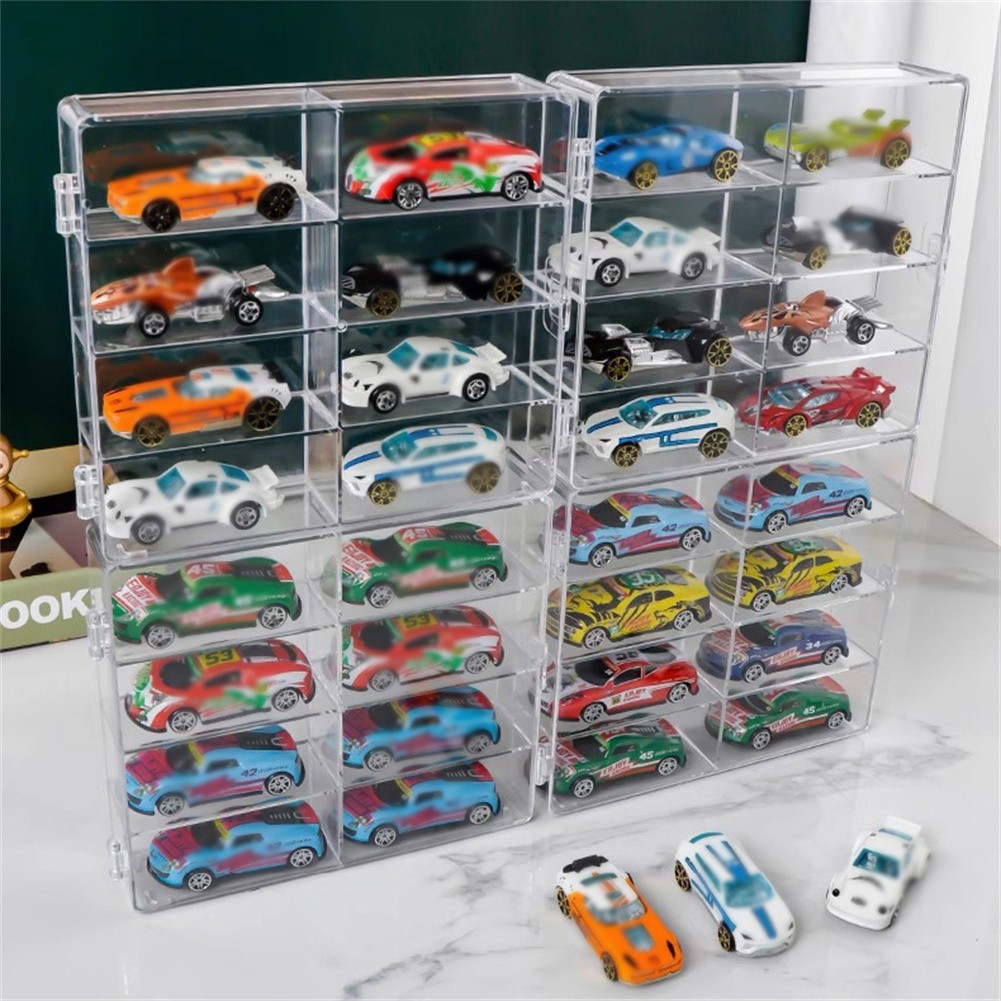 Clear Acrylic 1/64 Scale Toy Car Display Case Box With Dustproof Door for 8 Cars