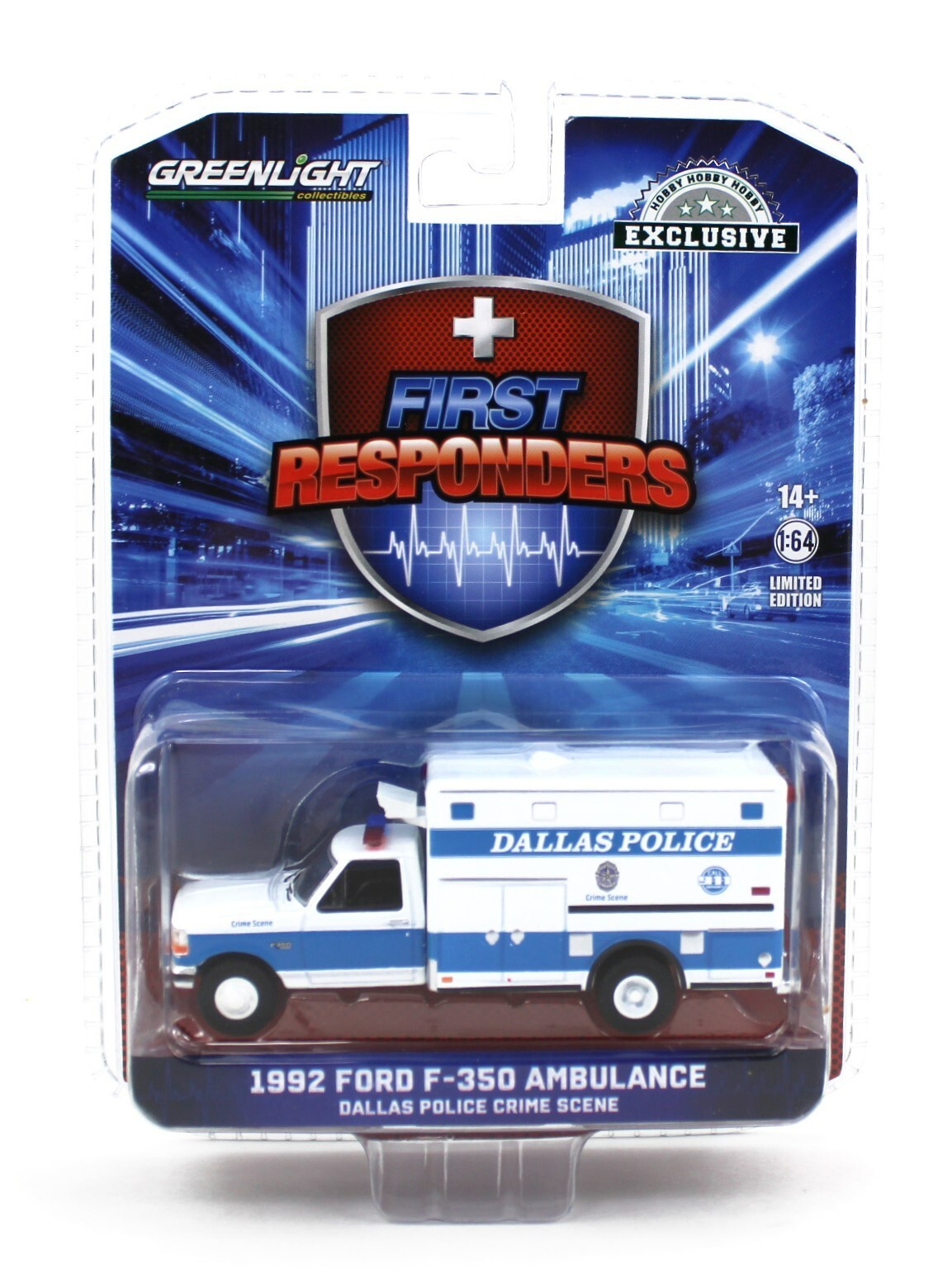 1:64 GreenLight *FIRST RESPONDERS* 1992 Ford F350 AMBULANCE *DALLAS POLICE* NIP!