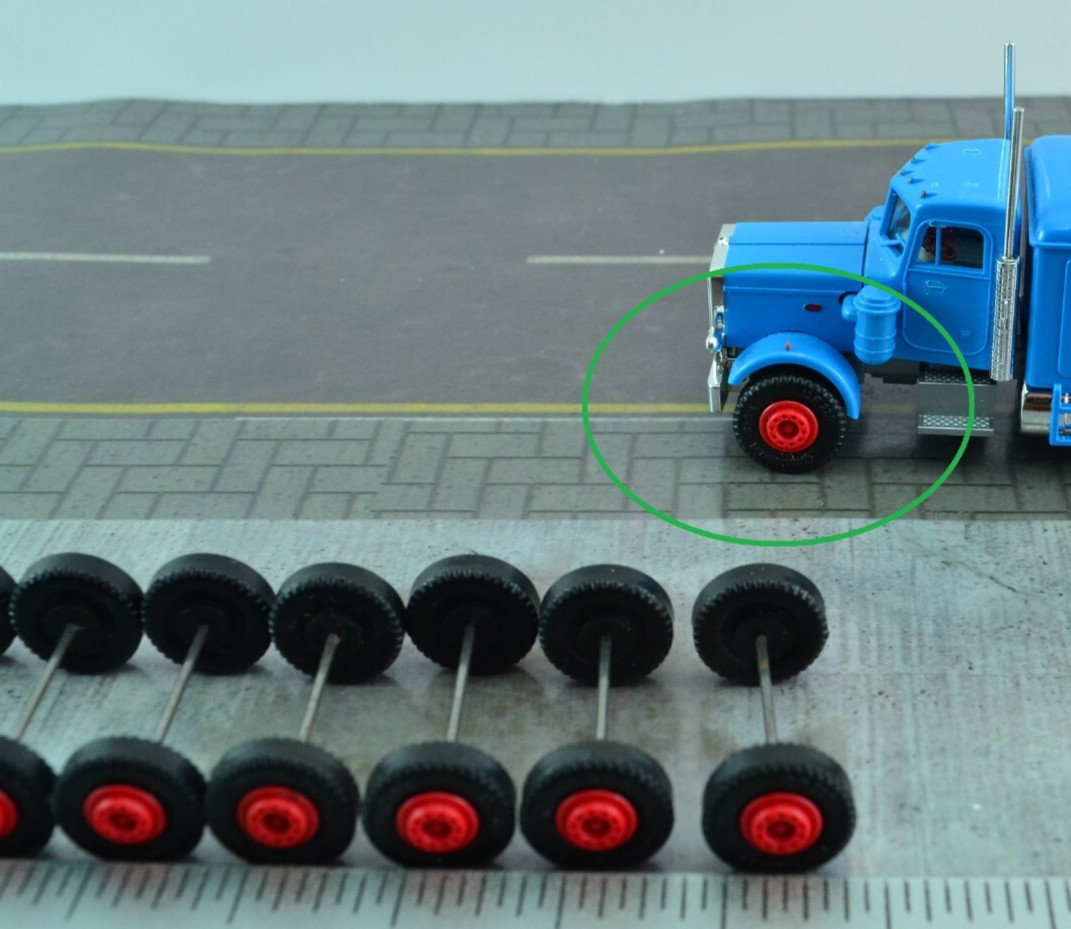 10X Single RED Wheel Set w/ Tires for Tractor Unit Trucks 1/87 HO (HO5497)