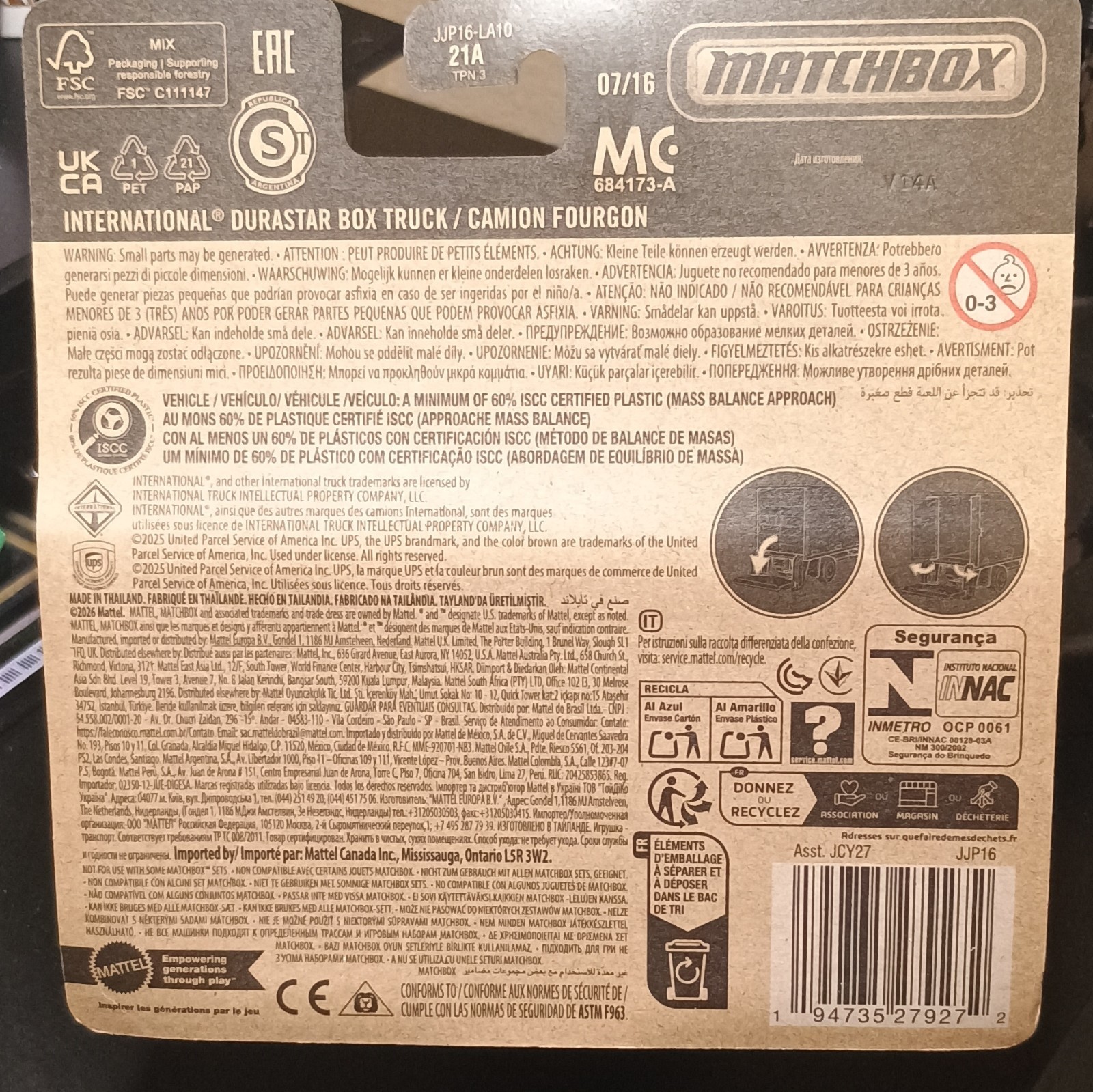 Matchbox Working Rigs UPS International DuraStar Box Truck 1:64 Diecast