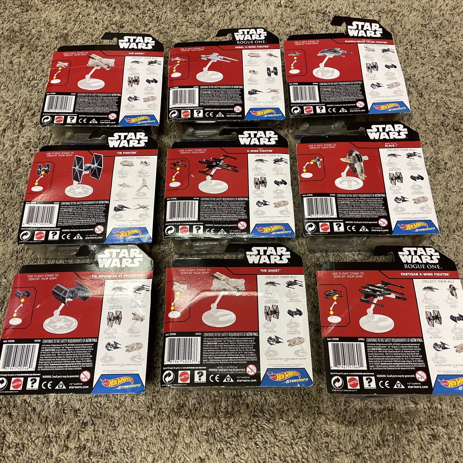 Lot Of 9 Star Wars Hot Wheels Rogue One Starships NEW With Stand