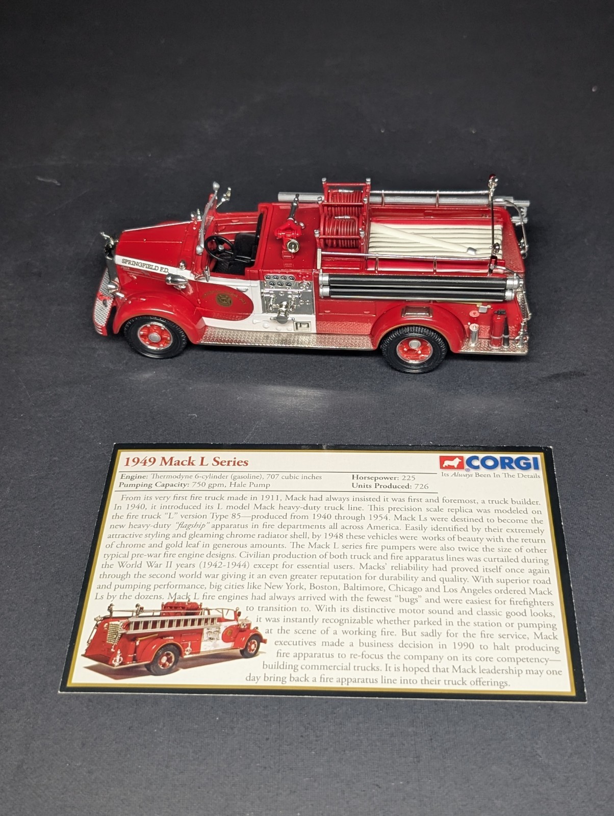 2005 CORGI American Fire Engine Classics 1949 Mack L Open Cab Springfield F.D.