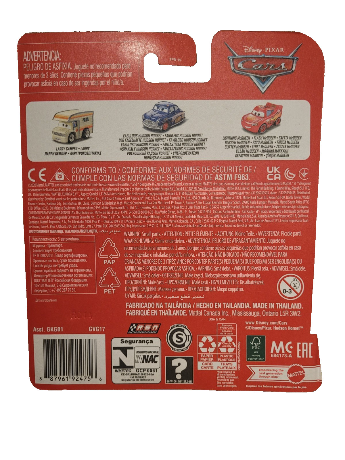 MINI RACERS DISNEY PIXAR CARS 3-PACK LARRY CAMPER, FABULOUS HUDSON HORNET, AND L