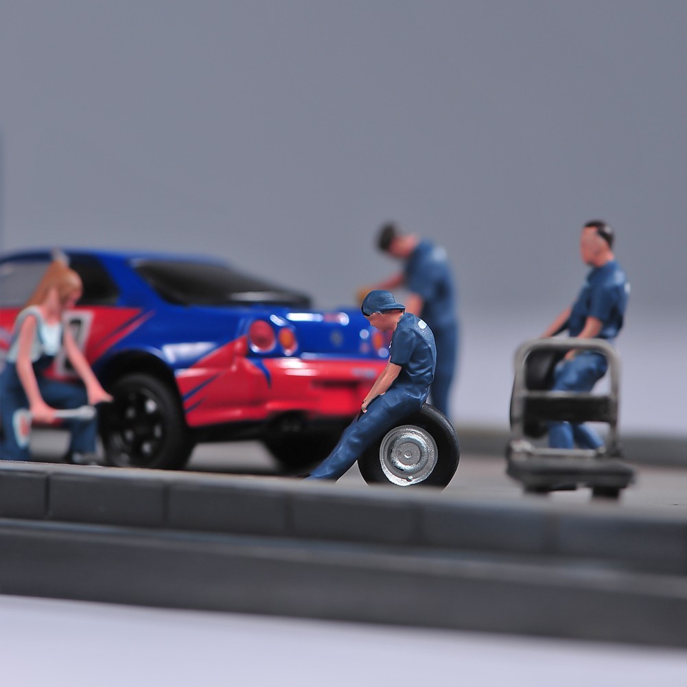 USA Miniature Figure Scene Props 1/64 6pcs Car Repairman Engineer Diorama Model